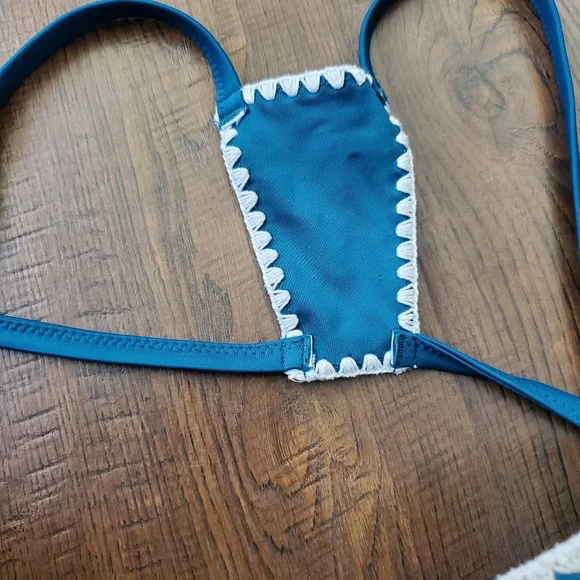 Shade & Shore Two Piece Bikini Set 36D Top Medium Bottoms Teal Crochet - Picture 5 of 7